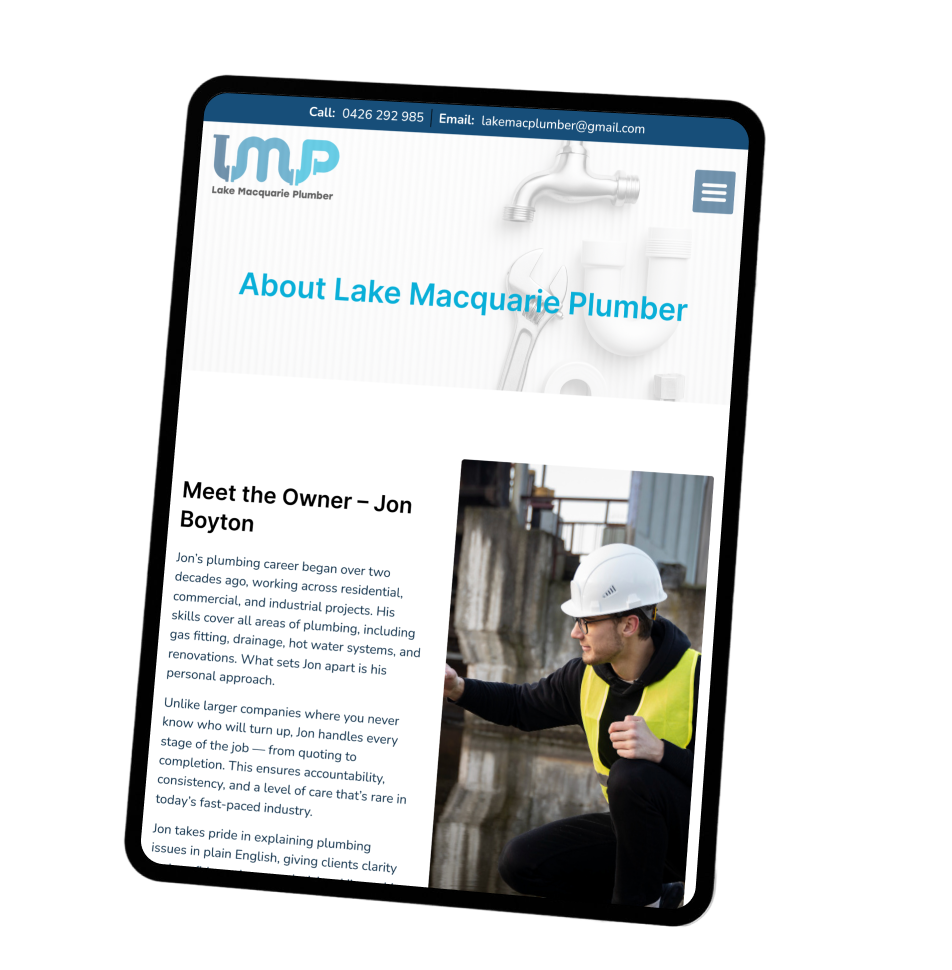 LAKE MACQUARIE PLUMBER - Tablet View