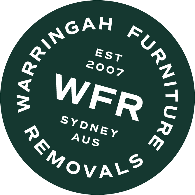 Circular dark-green logo for WFR – Warringah Furniture Removals, est. 2007, Sydney Australia, featuring large 'WFR' initials around the circle.